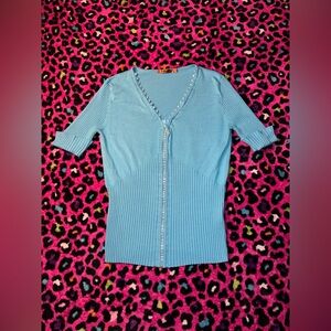 Medium Belldini Blue V-Neck Ribbed Women's Top